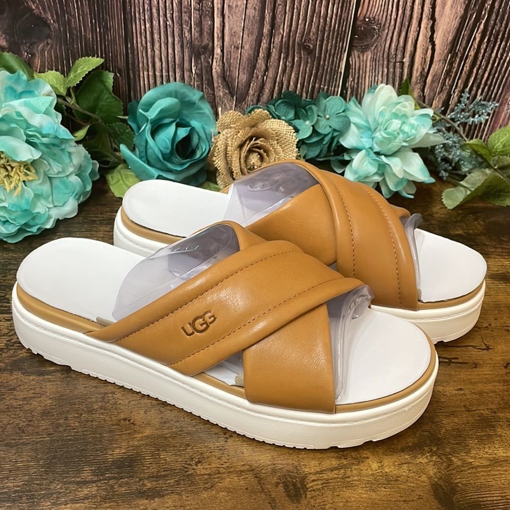 Ugg Zayne Tan Leather Crossband Sandals - Picture 6 of 6